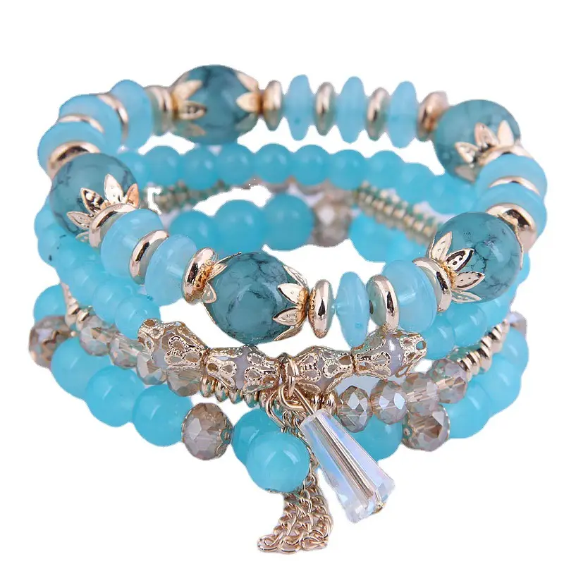 Multi-layer Crystal Bead Bracelet with Tassels - Image 15