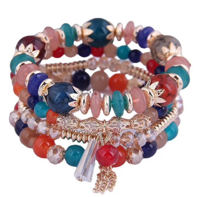 Multi-layer Crystal Bead Bracelet with Tassels - Image 16