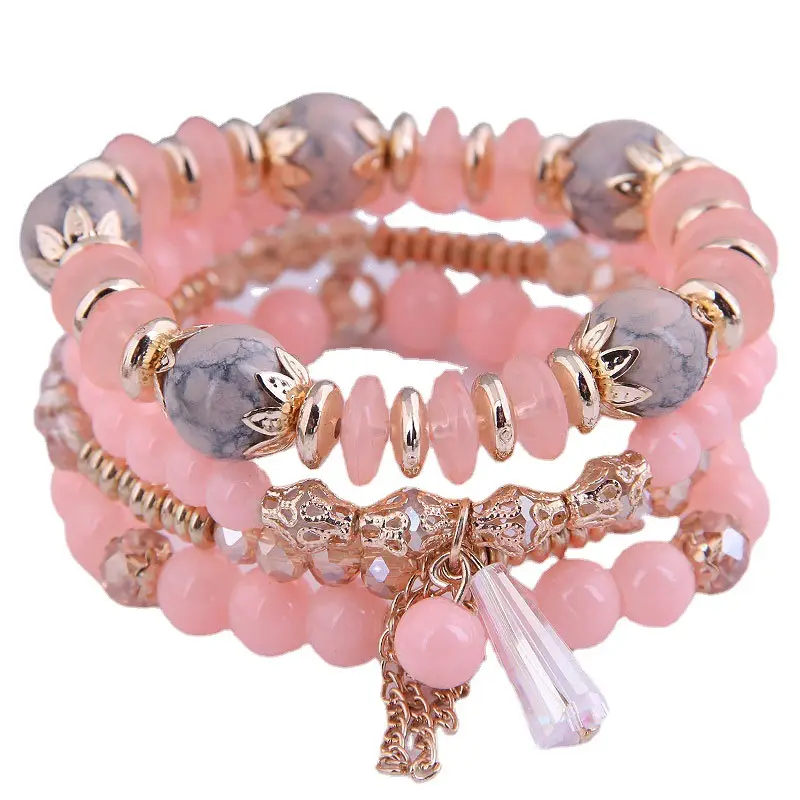 Multi-layer Crystal Bead Bracelet with Tassels - Image 17