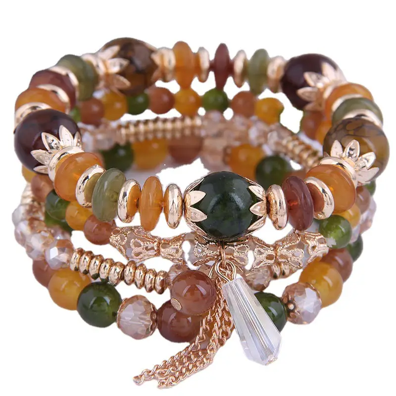 Multi-layer Crystal Bead Bracelet with Tassels - Image 18