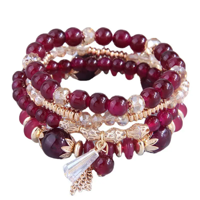 Multi-layer Crystal Bead Bracelet with Tassels - Image 9