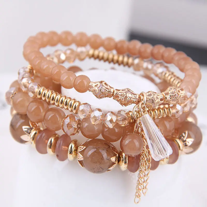 Multi-layer Crystal Bead Bracelet with Tassels - Image 10