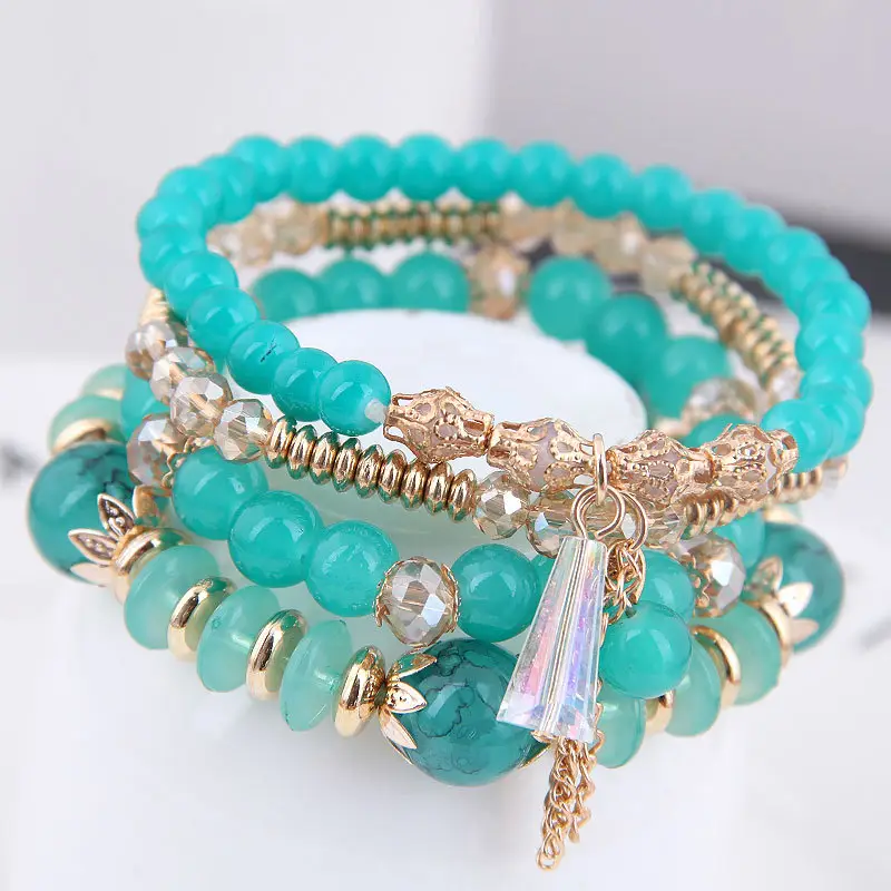 Multi-layer Crystal Bead Bracelet with Tassels - Image 11