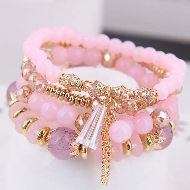 Multi-layer Crystal Bead Bracelet with Tassels - Image 12
