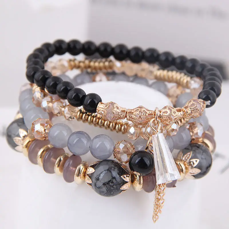 Multi-layer Crystal Bead Bracelet with Tassels - Image 13