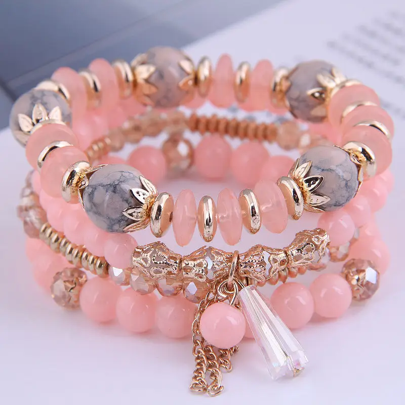 Multi-layer Crystal Bead Bracelet with Tassels - Image 4