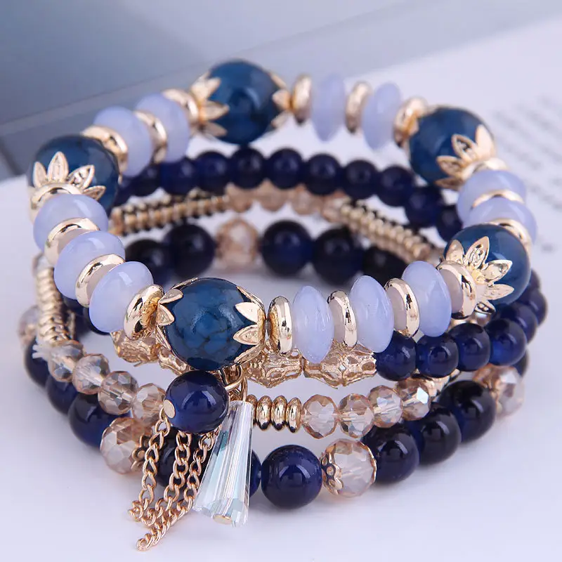 Multi-layer Crystal Bead Bracelet with Tassels - Image 6