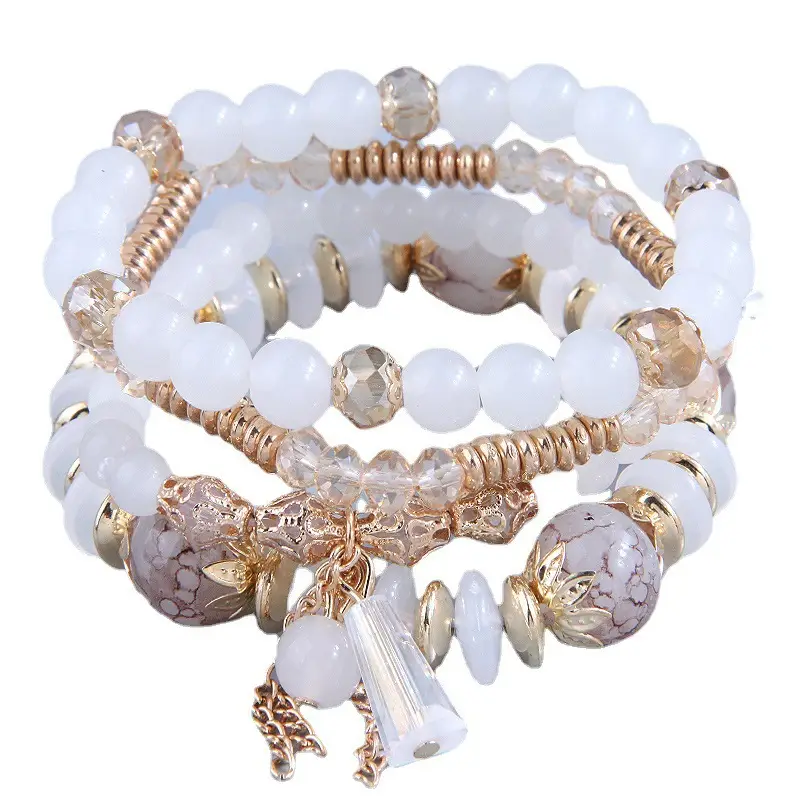 Multi-layer Crystal Bead Bracelet with Tassels - Image 8