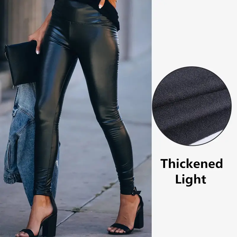 Green High Waist Leather Leggings for Women - Image 2