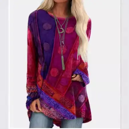 2020 Autumn Printed Loose T-Shirt Women Retro Design