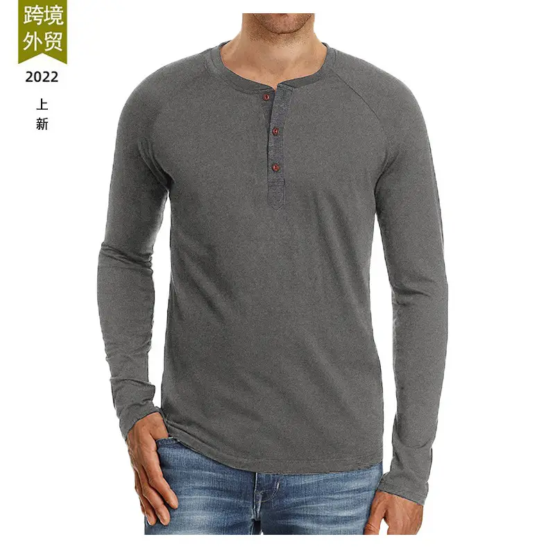 Men's Black Long Sleeve T-Shirt with Button Front - Image 8