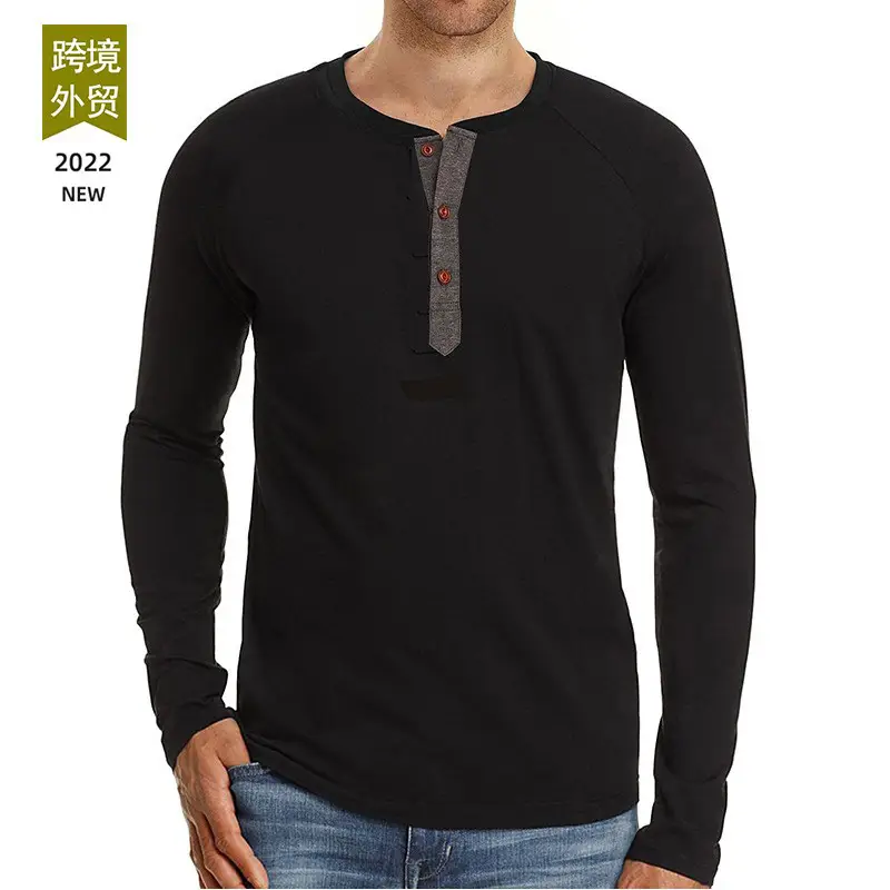 Men's Black Long Sleeve T-Shirt with Button Front - Image 9