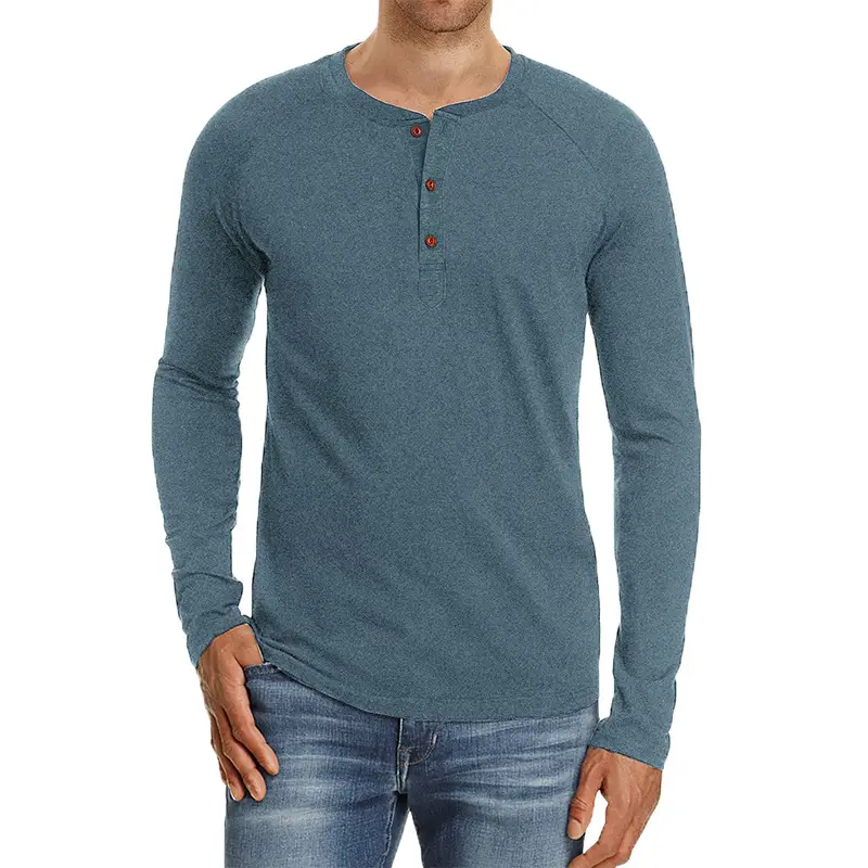 Men's Black Long Sleeve T-Shirt with Button Front - Image 12