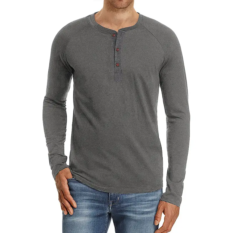 Men's Black Long Sleeve T-Shirt with Button Front - Image 6