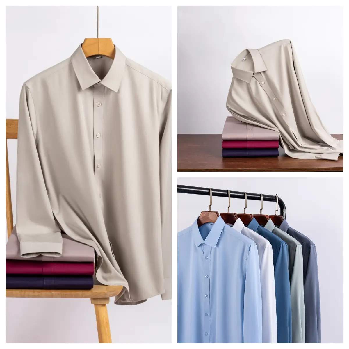 Men's Bamboo Fiber Long-Sleeve Shirt Grey - Image 17