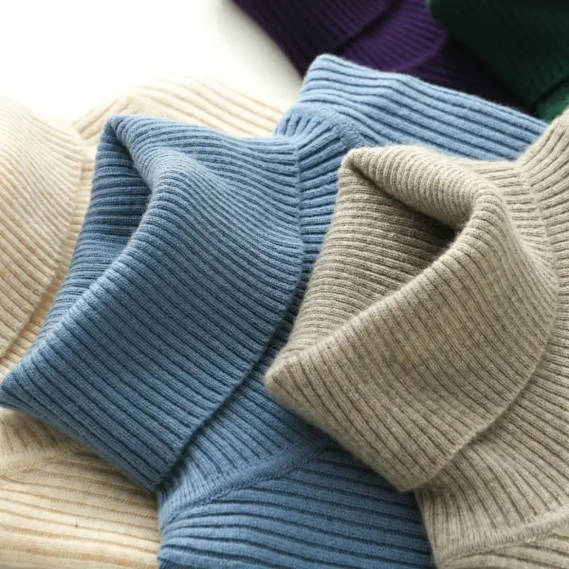 Blue Ribbed Women's Turtleneck Sweater High Neck Slim Fit - Image 28