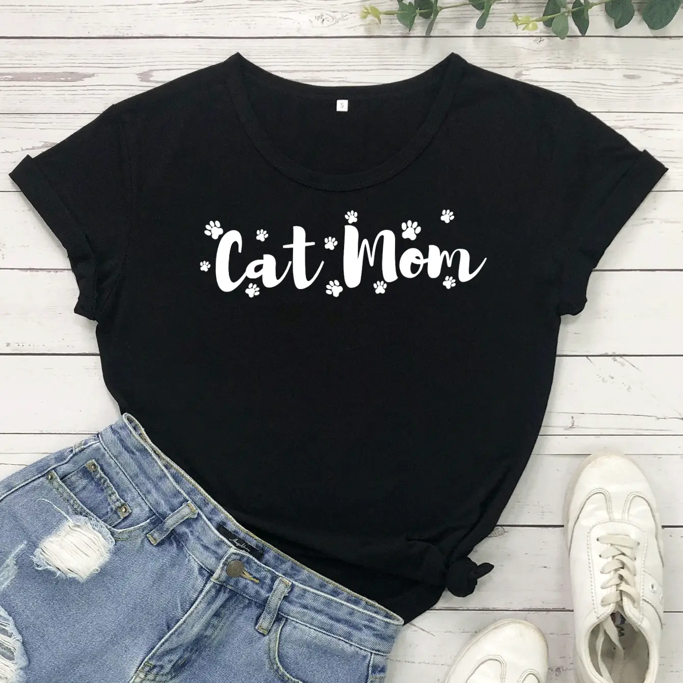 Cat Mom Printed Grey T-Shirt Short Sleeve - Image 2