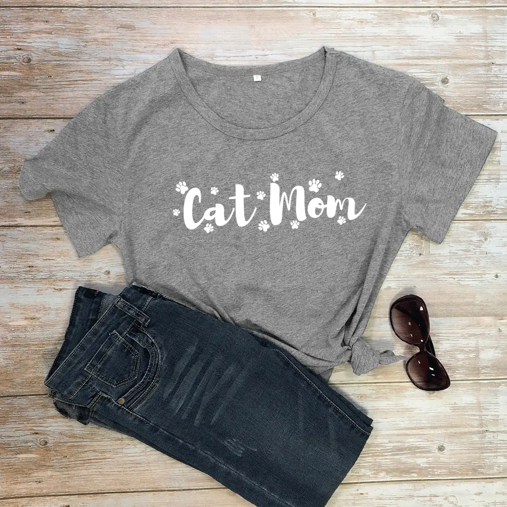 Cat Mom Printed Grey T-Shirt Short Sleeve - Image 10
