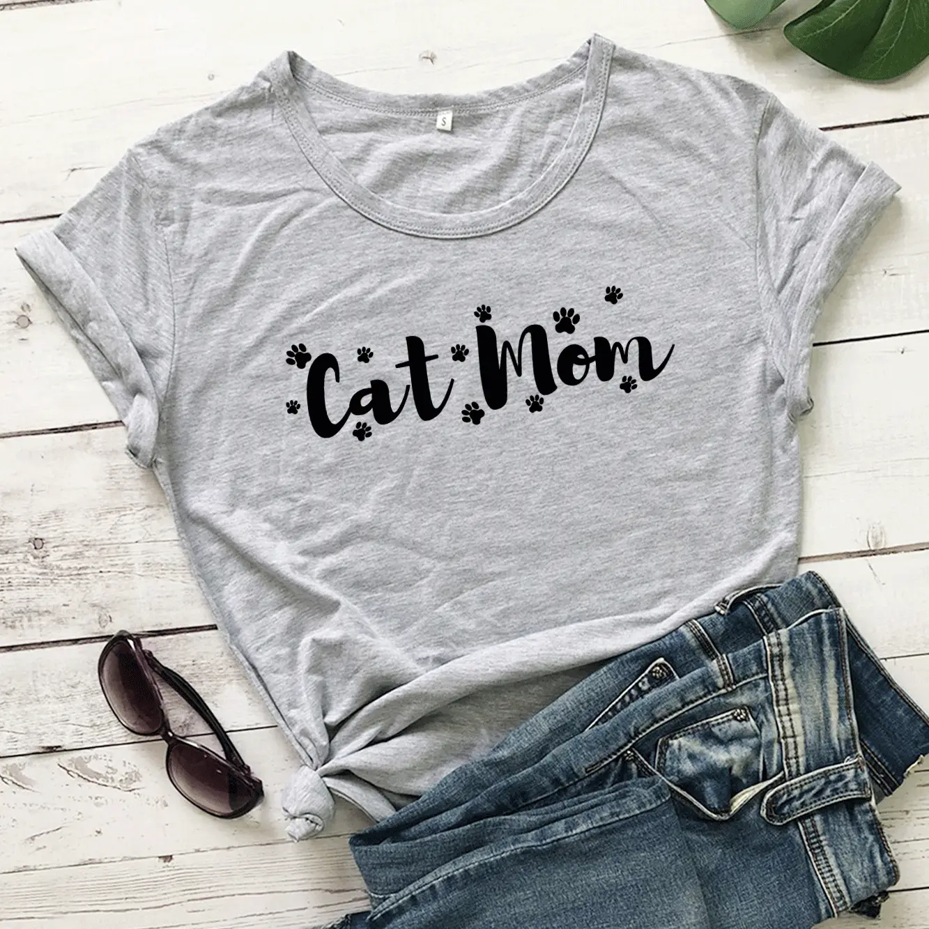 Cat Mom Printed Grey T-Shirt Short Sleeve - Image 3