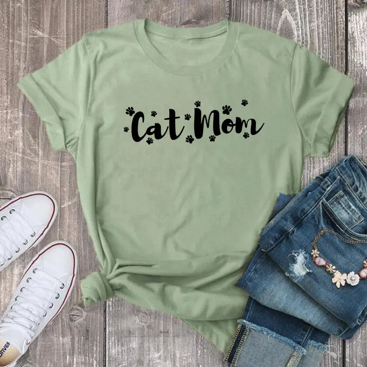 Cat Mom Printed Grey T-Shirt Short Sleeve - Image 4