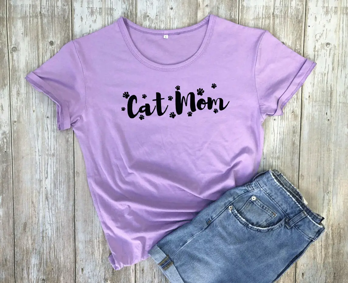 Cat Mom Printed Grey T-Shirt Short Sleeve - Image 8