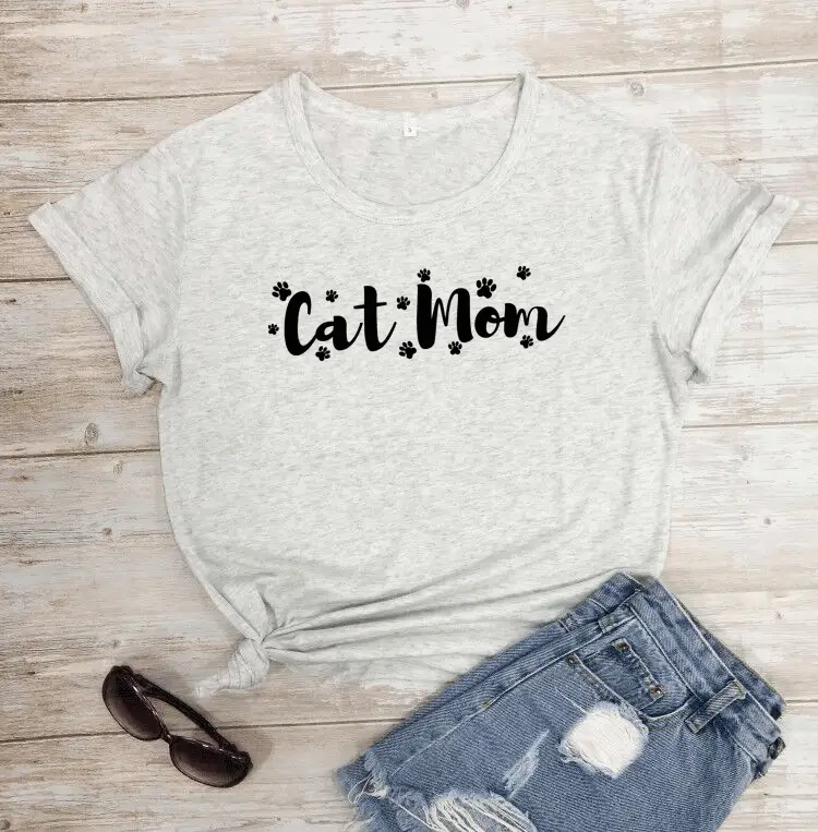 Cat Mom Printed Grey T-Shirt Short Sleeve - Image 9