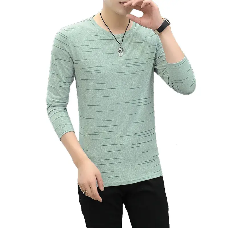 Men White Striped Long Sleeve T-Shirt Round Neck - Image 7