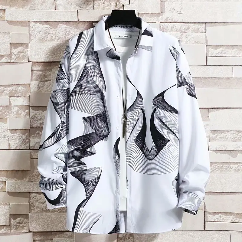Men's White Korean Style Long Sleeve Shirt — feature 34