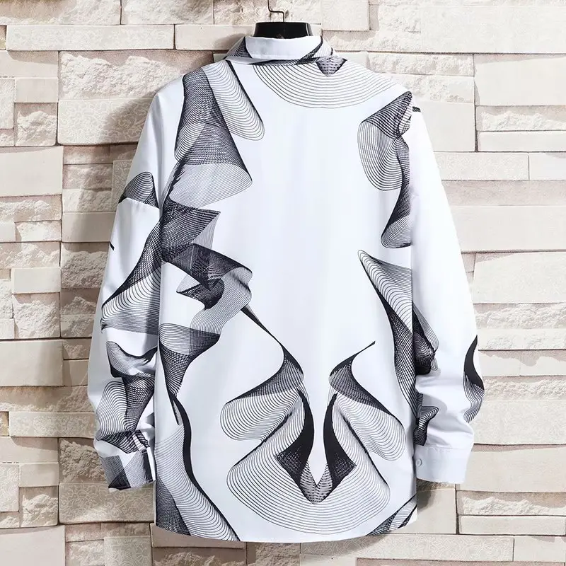 Men's White Korean Style Long Sleeve Shirt — feature 37