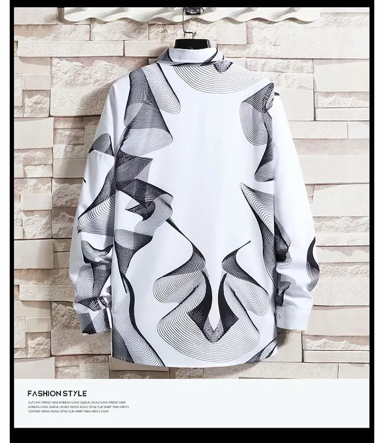 Men's White Korean Style Long Sleeve Shirt — feature 45