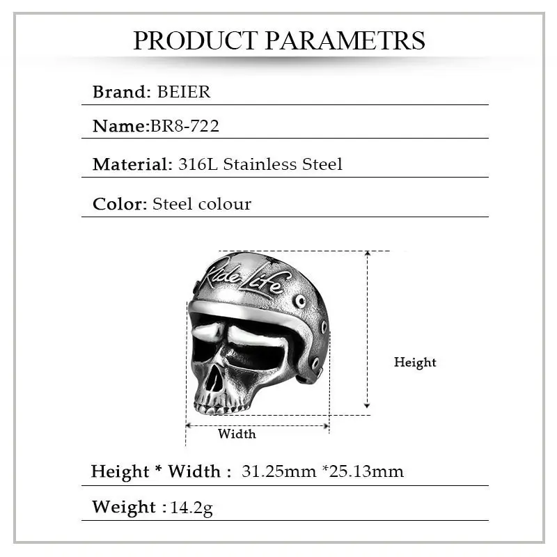 Stainless Steel Skull Motorcycle Ring for Men - Image 3