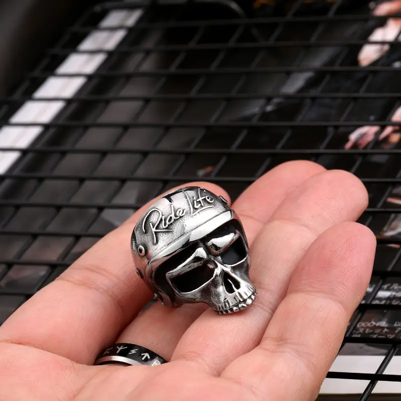 Stainless Steel Skull Motorcycle Ring for Men - Image 5