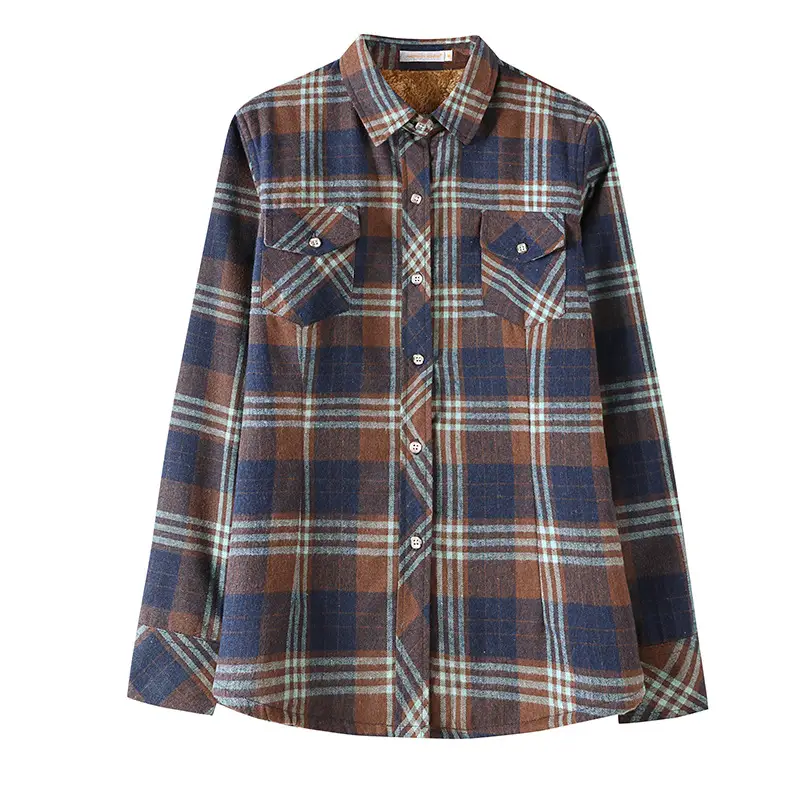 2025 Winter Plaid Women Shirt Slim Fit Cotton Fleece - Image 5
