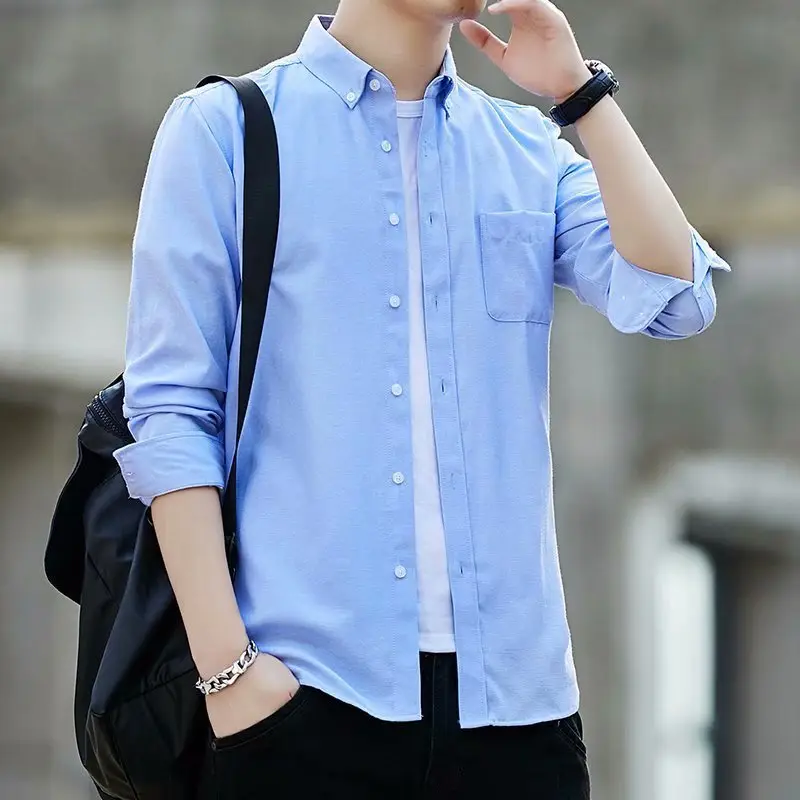 Men Navy Blue Long Sleeve Button Shirt with Loose Sleeve - Image 3