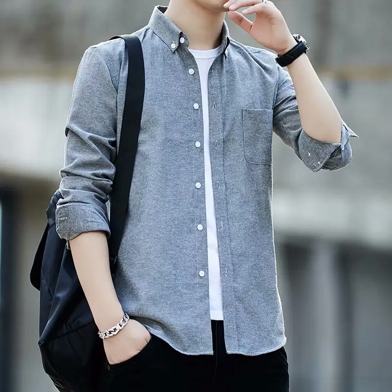 Men Navy Blue Long Sleeve Button Shirt with Loose Sleeve - Image 5