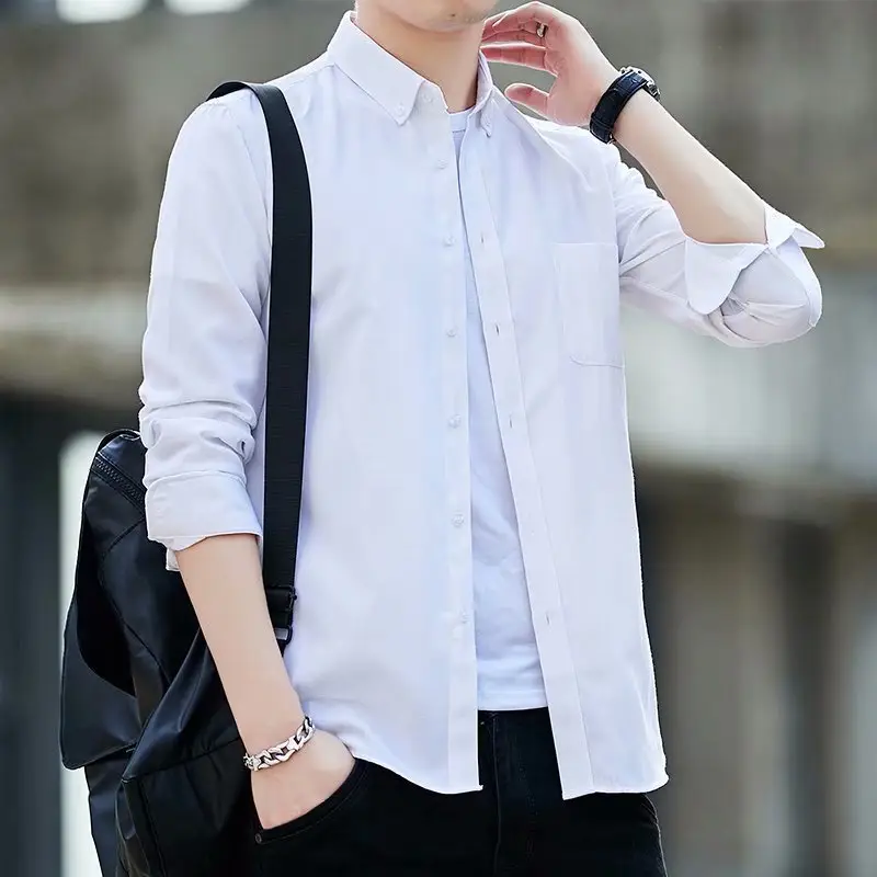 Men Navy Blue Long Sleeve Button Shirt with Loose Sleeve — feature 29