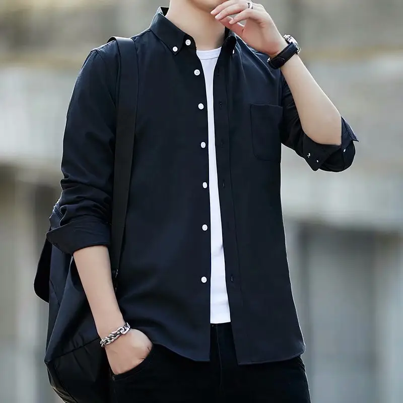 Men Navy Blue Long Sleeve Button Shirt with Loose Sleeve — feature 31