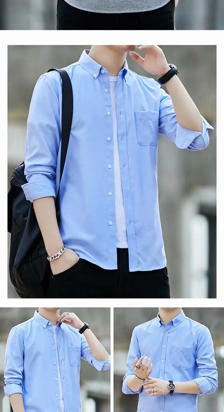 Men Navy Blue Long Sleeve Button Shirt with Loose Sleeve — feature 42