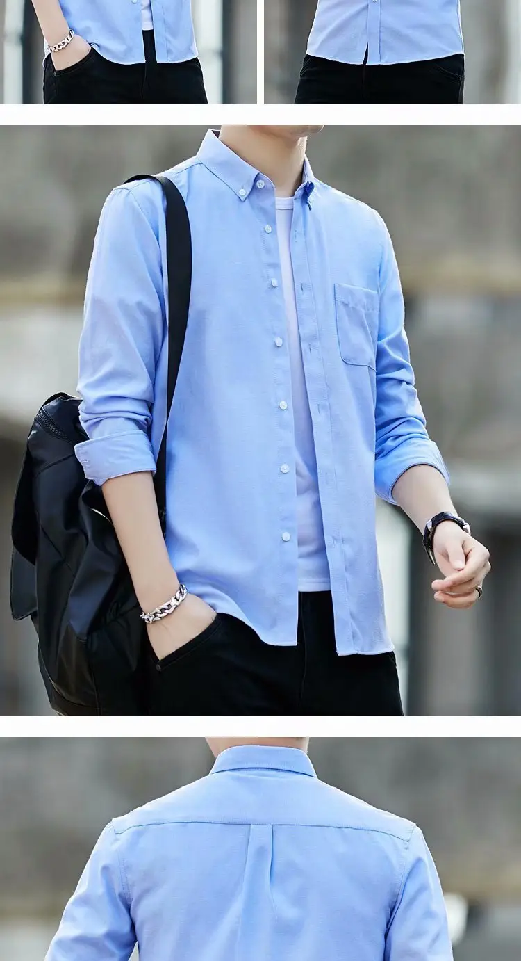 Men Navy Blue Long Sleeve Button Shirt with Loose Sleeve — feature 43