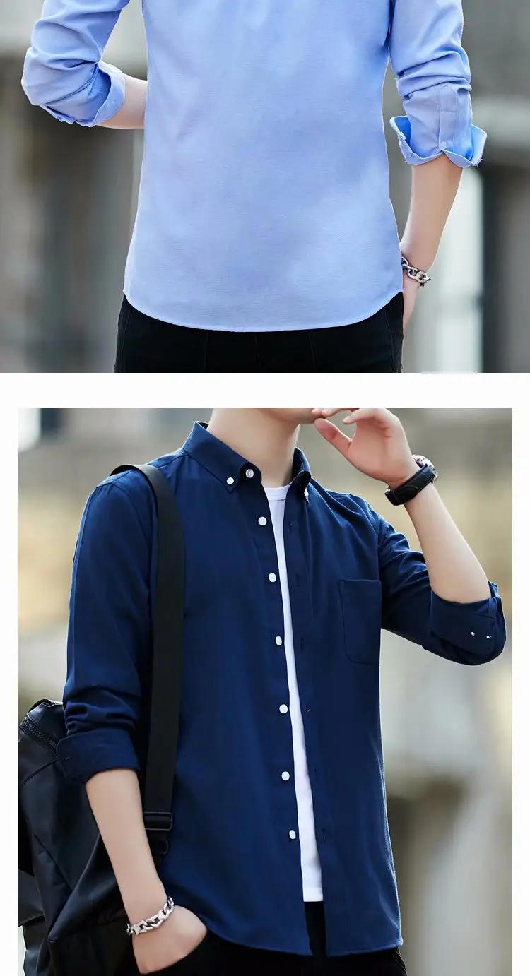 Men Navy Blue Long Sleeve Button Shirt with Loose Sleeve — feature 44