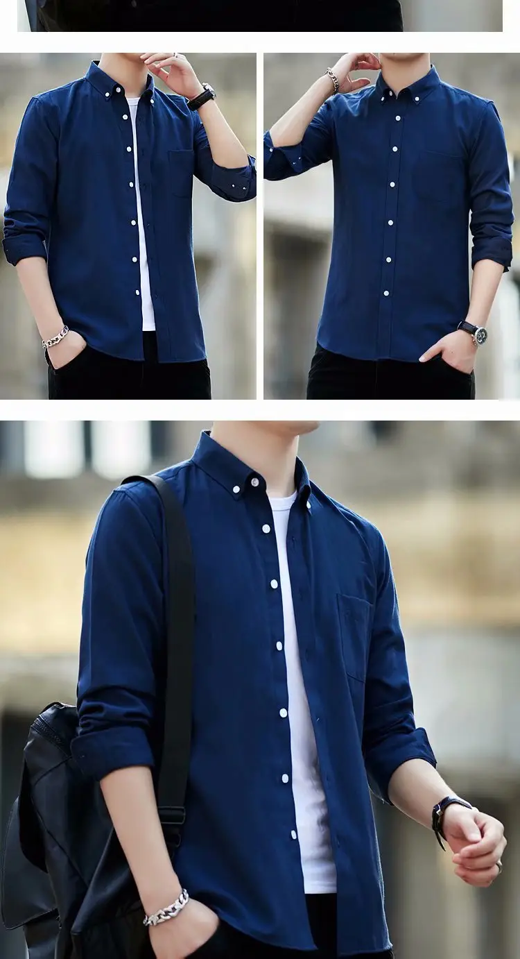 Men Navy Blue Long Sleeve Button Shirt with Loose Sleeve — feature 45