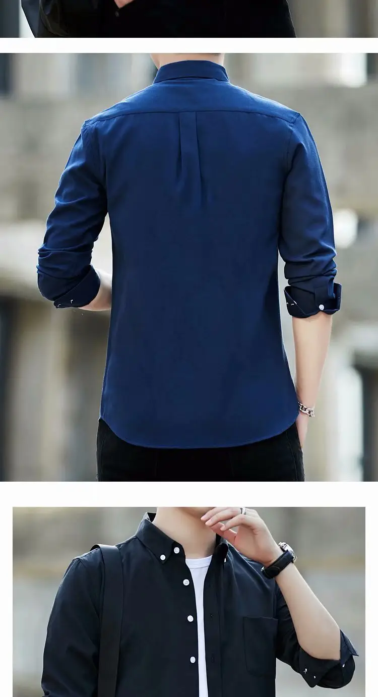 Men Navy Blue Long Sleeve Button Shirt with Loose Sleeve — feature 46
