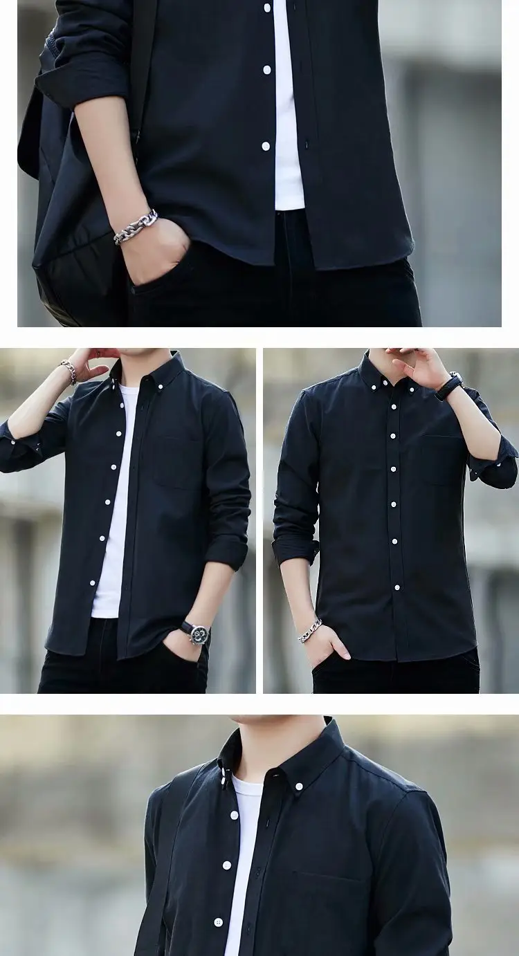 Men Navy Blue Long Sleeve Button Shirt with Loose Sleeve — feature 47