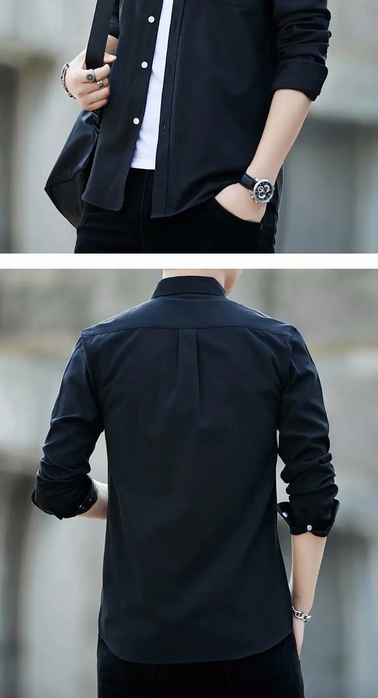 Men Navy Blue Long Sleeve Button Shirt with Loose Sleeve — feature 48