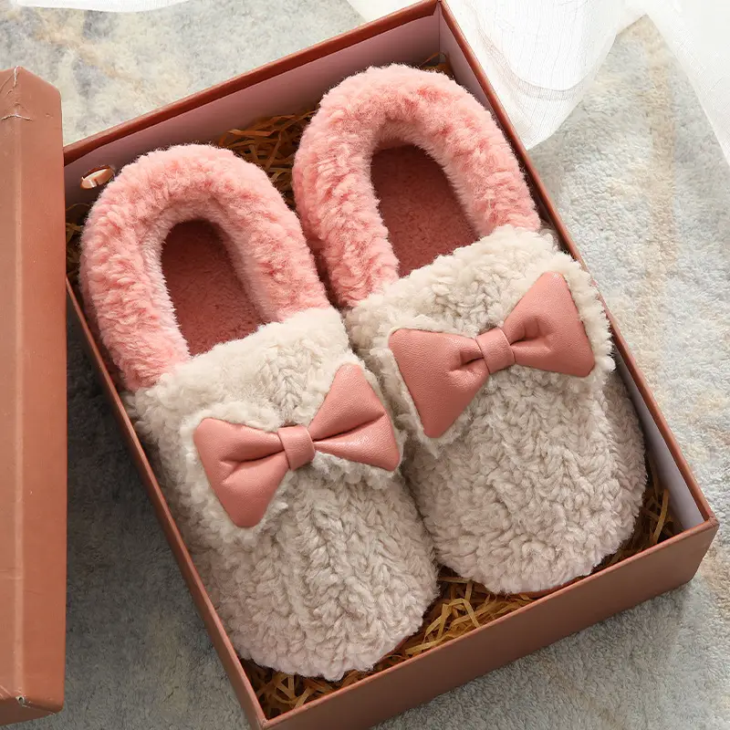 Cotton Slippers Winter All-Inclusive Non-Slip Warm Plush Bag with Floor Home Household Women's Winter Cotton Slippers Couple Men