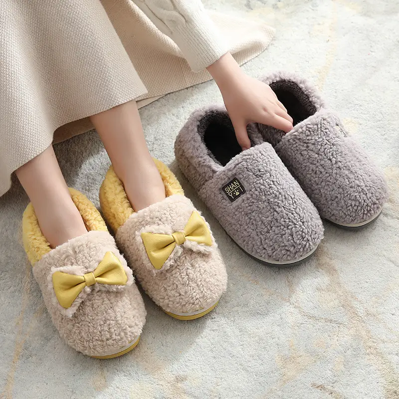 Cotton Slippers Winter All-Inclusive Non-Slip Warm Plush Bag with Floor Home Household Women's Winter Cotton Slippers Couple Men