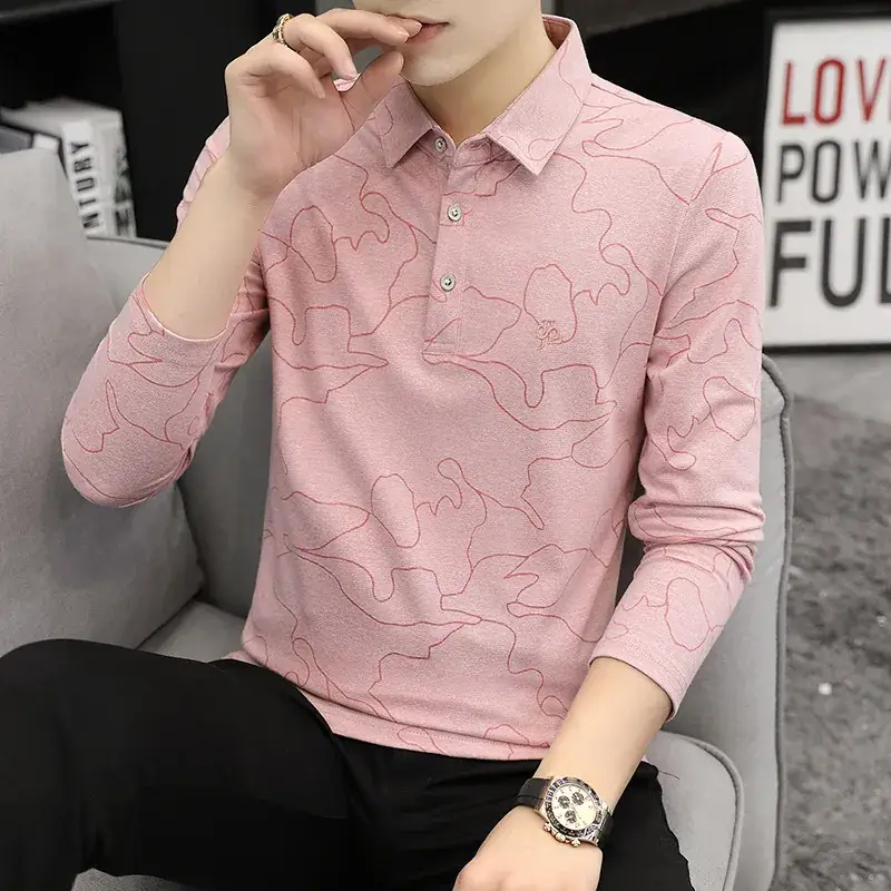Men's Green Embroidered Long Sleeve Polo Shirt - Image 7
