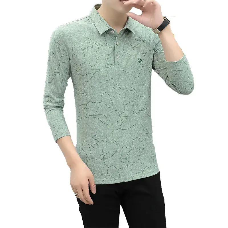 Men's Green Embroidered Long Sleeve Polo Shirt - Image 9