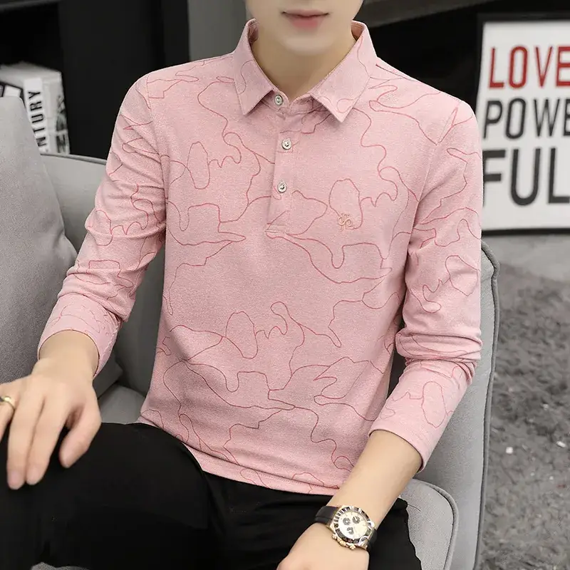 Men's Green Embroidered Long Sleeve Polo Shirt - Image 2