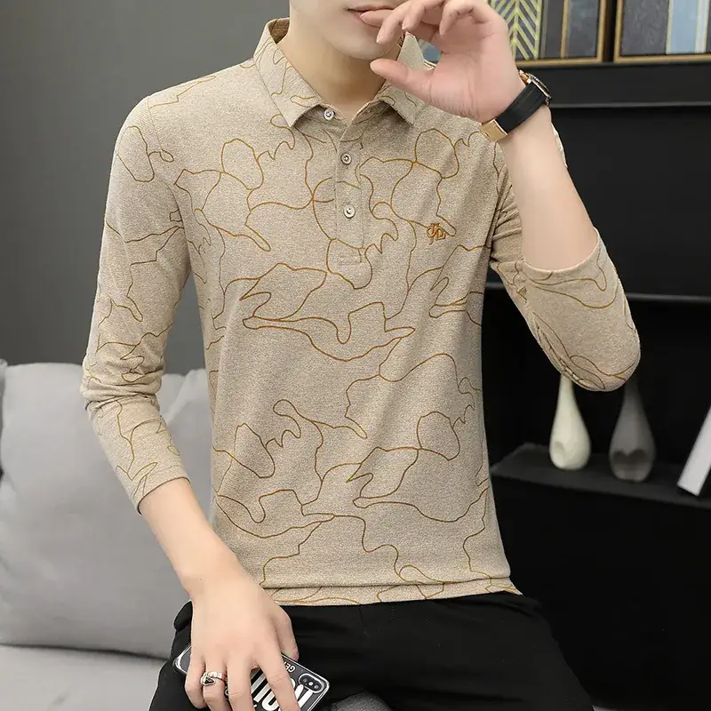 Men's Green Embroidered Long Sleeve Polo Shirt - Image 3